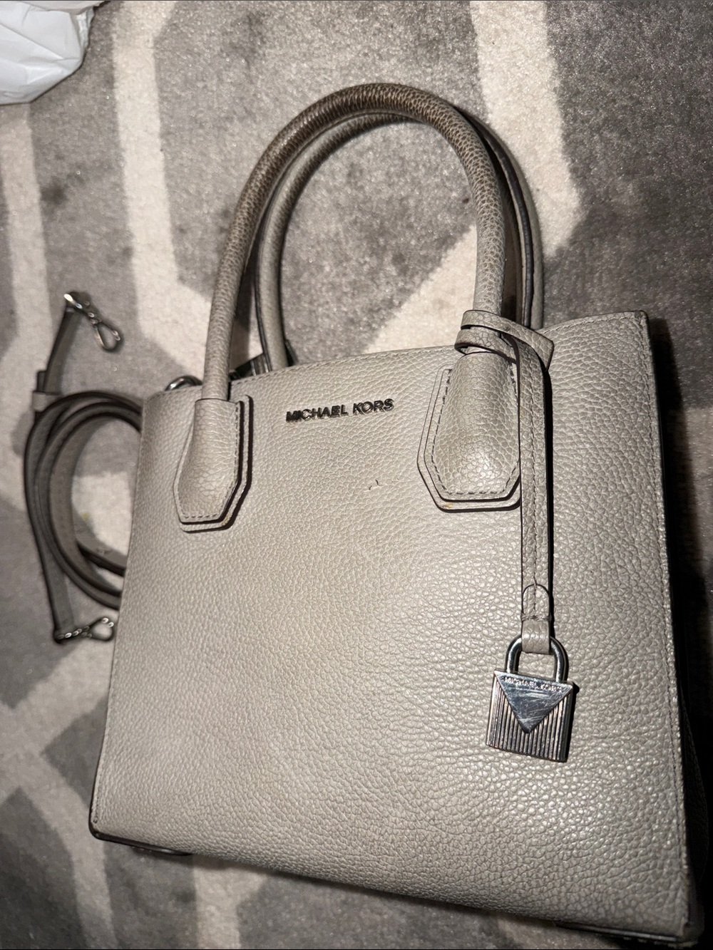 Michael Kors mini gallery tote in gray leather with crossbody strap